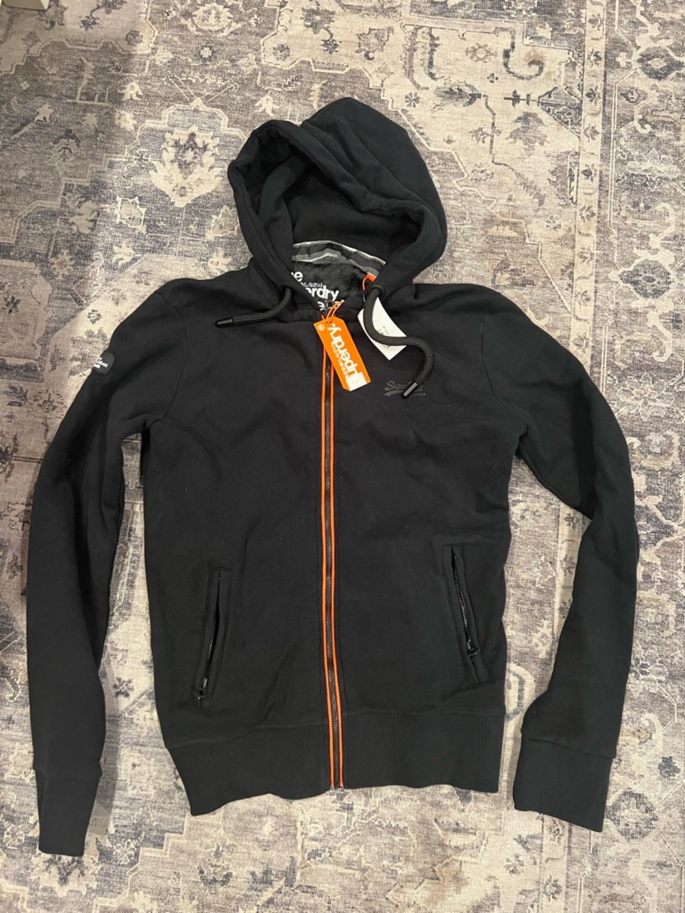 Superdry Black Zip Hoodie with Orange Zipper